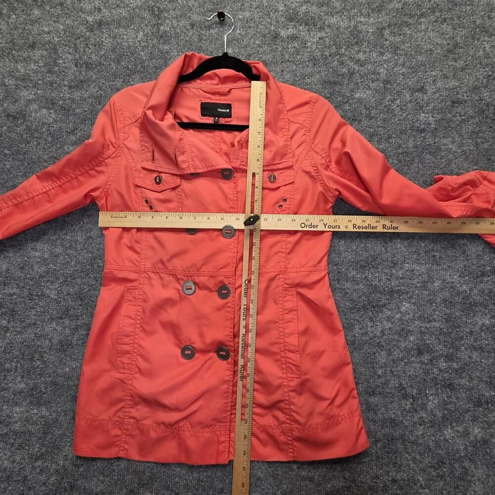 Hurley Jacket Womens Small Double Breasted Trench Coat Lightweight Button Front